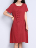 Vintage Brief Solid O Neck Elegant Women Dress