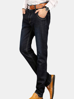 Vintage Business Casual Soft Cotton Thick Slim Denim Mid-Waist Jean For Men