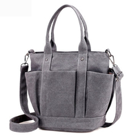Vintage Casual Crossbody Shoulder Bag Dual-Use Handbag Canvas Solid Bucket Bag