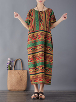 Vintage Casual Women Geometric Stripe Print Dresses