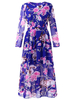 Vintage Chiffon Plus Size Floral Print Long Sleeve Round Neck Maxi Dress