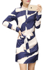 Vintage Chiffon Print Long Sleeve Lapel Belt Slim Dress
