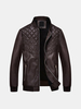 Vintage Classical Thick Fleece Warm Motorcycle PU Leather Jacket Stand Collar Coat For Men