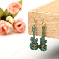 Vintage Earrings Alloy Blue Skull Head Guitar Earrings