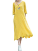 Vintage Embroidered 3/4 Sleeve V-Neck Irregular Hem Dresses