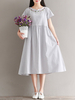 Vintage Embroidered Drawstring Short Sleeve Dresses
