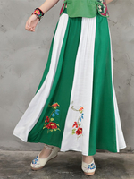 Vintage Embroidered Elastic Waist Patchwork Women Skirts