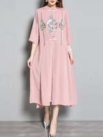 Vintage Embroidered Half Sleeeve Cardigans Sleeveless Dresses For Women