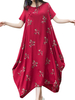 Vintage Embroidered Irregular Hem Loose Women Mid-Long Dresses