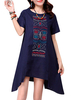 Vintage Embroidered Irregular Short Sleeve Loose Dress For Women