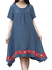 Vintage Embroidered Irregular Short Sleeve O-neck Women Dress