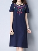 Vintage Embroidered Loose Short Sleeve O-neck Dress For Women