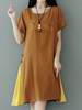 Vintage Embroidered Patchwork Short Sleeve O-neck Dress For Women