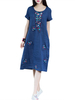 Vintage Embroidered Short Sleeve O-neck Dress For Women