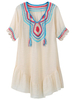 Vintage Embroidery Drawstring O-Neck Short Sleeve Women Mini Dresses