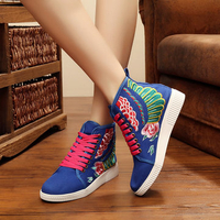 Vintage Embroidery Flower Canvas Lace Up High Top Boots