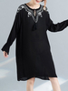 Vintage Embroidery Loose Tassel O-Neck Long Sleeve Mini Dres