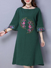 Vintage Embroidery O-Neck Half Sleeve Women Loose Dresses