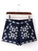 Vintage Embroidery Pattern Side Zipper Women Shorts