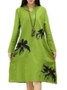 Vintage Ethnic Loose Knee-Length Long Sleeve Printed Microfiber Dress
