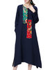 Vintage Ethnic Spliced Loose Long Sleeve Robe Women Dress