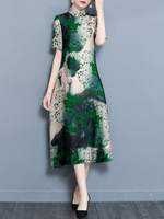 Vintage Ethnic Women Cheongsam Short Sleeve Dresses
