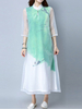 Vintage Fake Two Piece Print Stand Collar Maxi Dress For Women