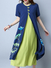 Vintage Fake Two Pieces Short Sleeve Women Mid-Long Dresses