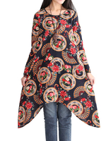 Vintage Fan Flower Printed High Low Mini Dress For Women