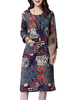 Vintage Fashion Printed O-Neck Long Sleeve Pocket Midi Dress For Women