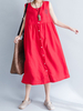 Vintage Floral Embroidered Buttons Loose Vest Dresses