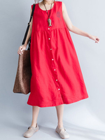 Vintage Floral Embroidered Buttons Loose Vest Dresses