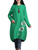 Vintage Floral Hand Painted Ethnic Long Sleeve Cocoon Women Mid Dress