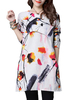 Vintage Floral Ink Printed Patchwork Long Sleeve Women Dress