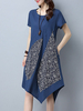 Vintage Floral Patchwork Asymmetrical O-Neck Short Sleeve Print Dresses