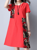 Vintage Floral Patchwork Pocket Short Sleeve Women Dresses