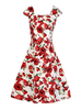 Vintage Floral Print And Solid Color Sleeveless Dress For Women