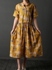 Vintage Floral Print Drawstring Half Sleeve Dress For Women