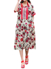 Vintage Floral Print Embroidered Half Sleeve O-neck Dress For Women