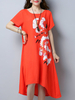 Vintage Floral Print Irregular Short Sleeve O-neck Dress For Women
