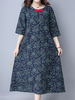 Vintage Floral Print Loose Half Sleeve O-neck Dress For Women