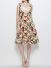 Vintage Floral Print Sleeveless V-neck Dress For Women