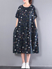 Vintage Floral Printed A-Line Short Sleeve Loose Women Dresses