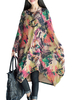 Vintage Floral Printed Asymmetric Hem Loose Long Sleeve Women Dress