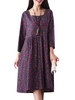 Vintage Floral Printed Button Three Quarter Sleeve A-Line Dress For Women