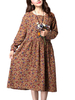 Vintage Floral Printed Long Sleeve A-Line Dress For Women