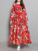 Vintage Floral Printed Long Sleeve Buttons Maxi Dresses For Women