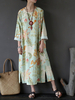 Vintage Floral Printed Long Sleeve O-Neck Long Maxi Dresses