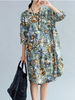 Vintage Floral Printed Long Sleeve O-Neck Women Dresses