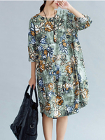 Vintage Floral Printed Long Sleeve O-Neck Women Dresses